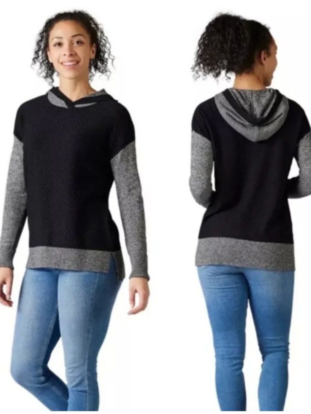 NWT Smartwool Womens Shadow Pine Hoodie Gray Black Merino Wool Knit Sweater XL